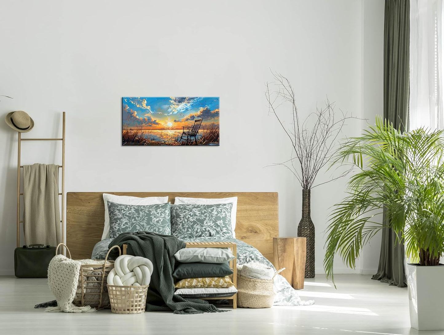 LASMOND Canvas Prints Wall Art Sunset Ocean Beach Pictures Photo nature landscape Paintings for Living Room Bedroom Home Decorations Modern Stretched and Framed Seascape Waves Landscape Artwork( 20x40 Inches )