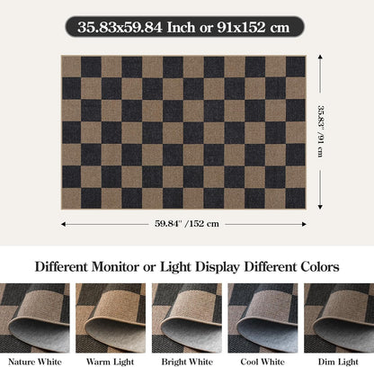 Lahome Checkered Easy Jute 3x5 Rug, Washable Rugs for Living Room Entryway Farmhouse Non Slip Black Outdoor Carpet, Checkerboard Indoor Door Mat for Entry Patio Deck