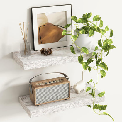 Fun Memories Deep Floating Shelves - 16" W x 9" D x 1.6" H Rustic Grey Wall Shelf - Wall Mounted Shelves for Storage - Wooden Shelves with Invisible Brackets for Living Room, Farmhouse - Set of 2