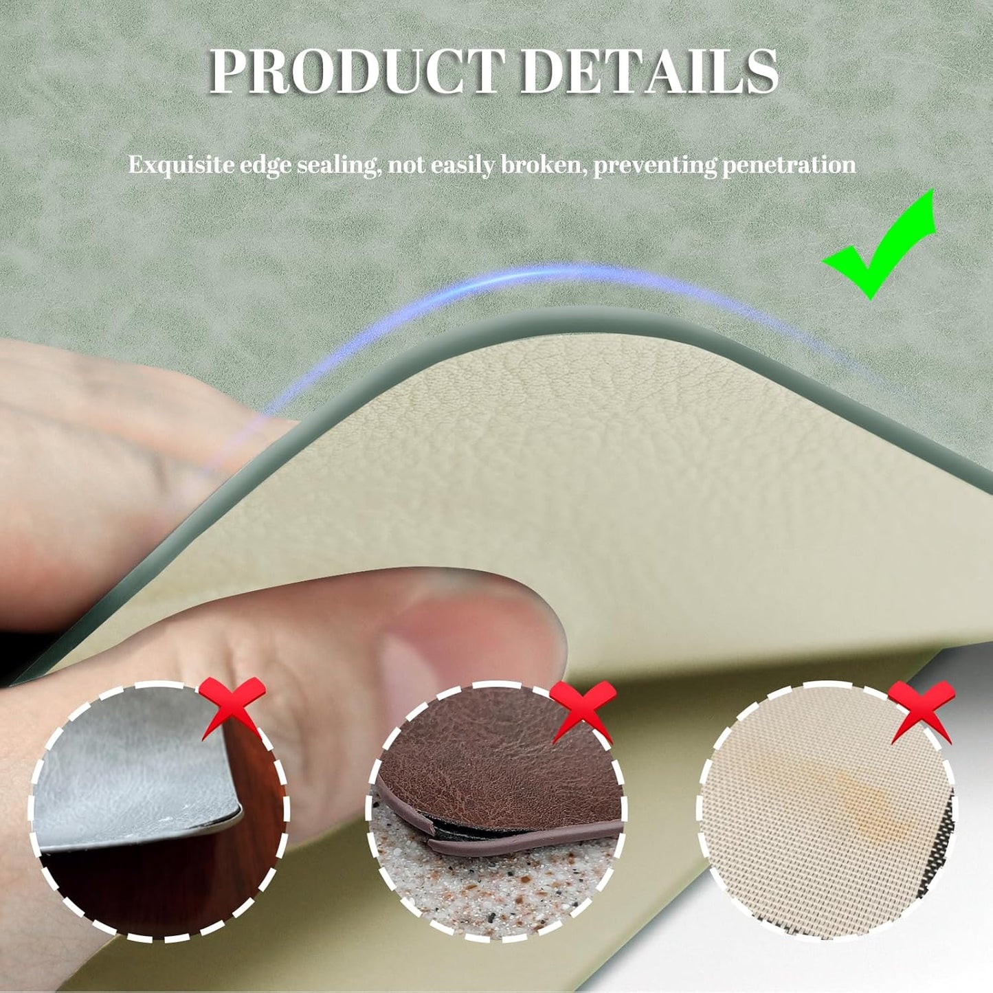 Faux Leather Placemats, Set of 4, 12''×17' Textures on Both Sides, Heat-Resistant, Waterproof and Oil-Proof, Reversible Place Mats for Kitchen, Dining Table, Outdoor - Green&White