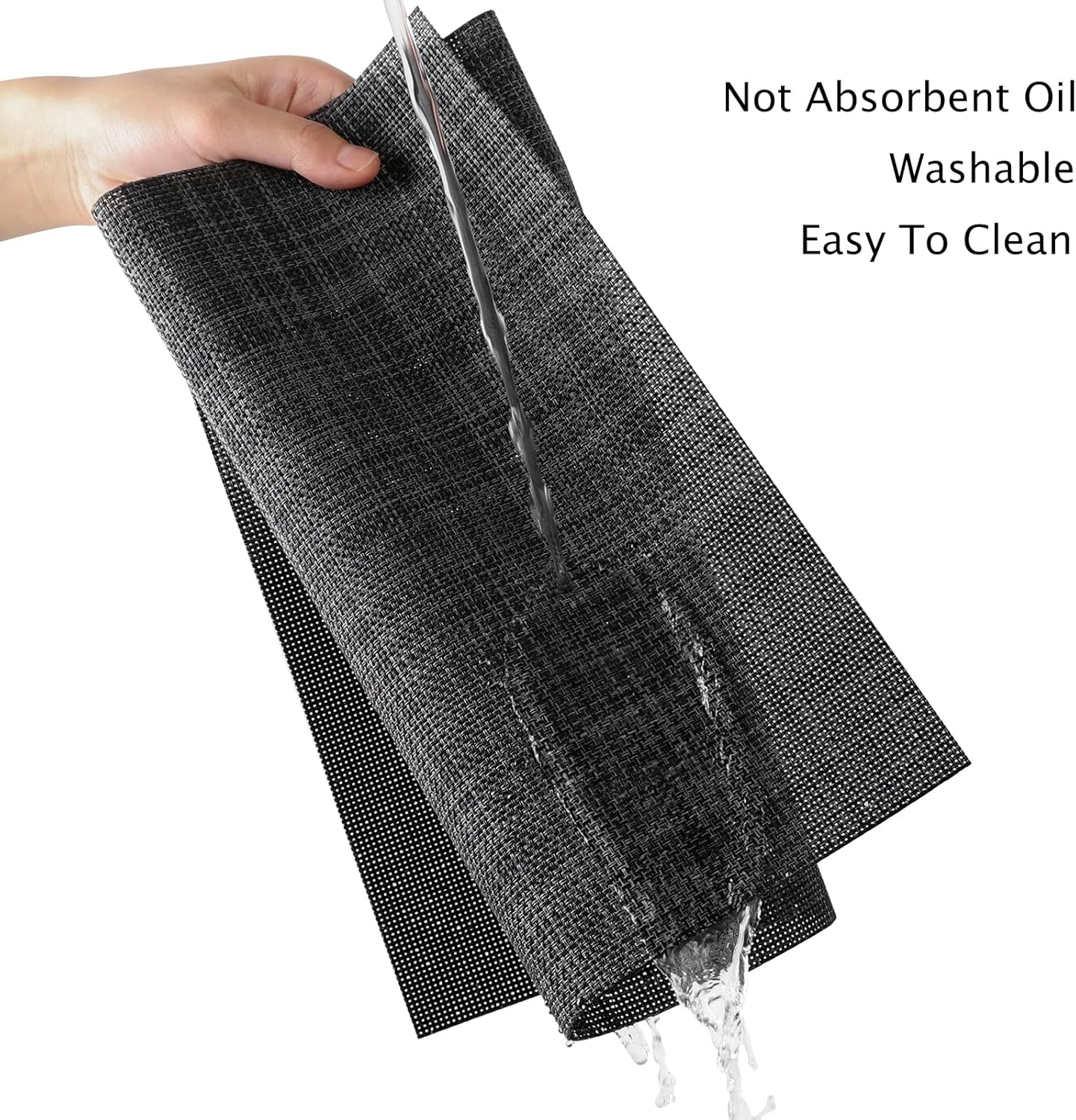 Myir JUN Placemats Set of 4, Vinyl Woven Placemats Place Mats Indoor Set of 4 Washable Table Mats Non-Slip Place mats for Dining Table (Dark Gray-Black, Set of 4)