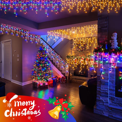JMEXSUSS Color Changing Outdoor Waterproof Icicle Lights, 400 LED with Remote, Warm White to Multicolor for Christmas Eaves Party Decorations
