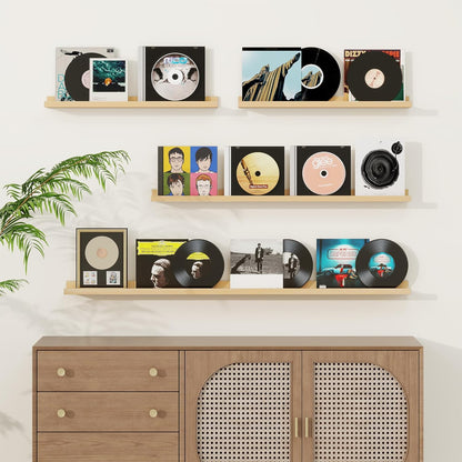 Picture Ledge Shelf, Solid Pine Wood Floating Shelves Set of 2, 32 Inches Nursery Book Shelves for Toys Storage, Kids Bookshelf Wall Mounted for Living Room Decor Photo Frames, Unfinished Natural