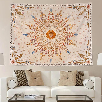 Fowocu Boho Floral Mandala Tapestry for Bedroom Aesthetic Watercolor Bohemian Flower Wall Tapestry Brown Beige Hippie Indian Tapestries Wall Hanging for Living Room Dorm Decor 60 x 44 Inch