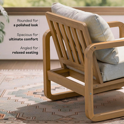 Idzo Ivy Wood Club Chair Set of 2 – Beige Fabric, Outdoor Wooden Armchair Seating with Cushions for Patio, Garden, or Balcony Relaxation