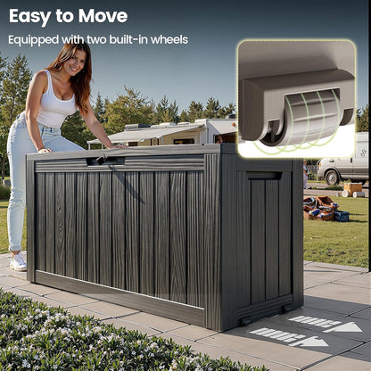75 Gallon Outdoor Storage Box - Waterproof Resin Deck Box for Patio Cushions & Garden Tools - Lockable Indoor/Outdoor Storage Bin - Sleek Black Design