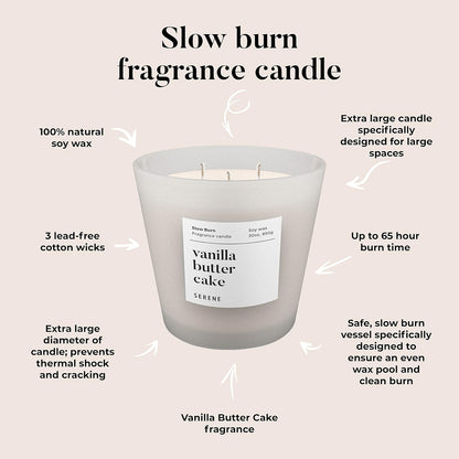 Hidden Label Large Scented Candle, Vanilla Butter Cake, 30oz 3 Wick Huge Candle, Serene Collection Slow Burn Natural Soy Candles for Home Scented