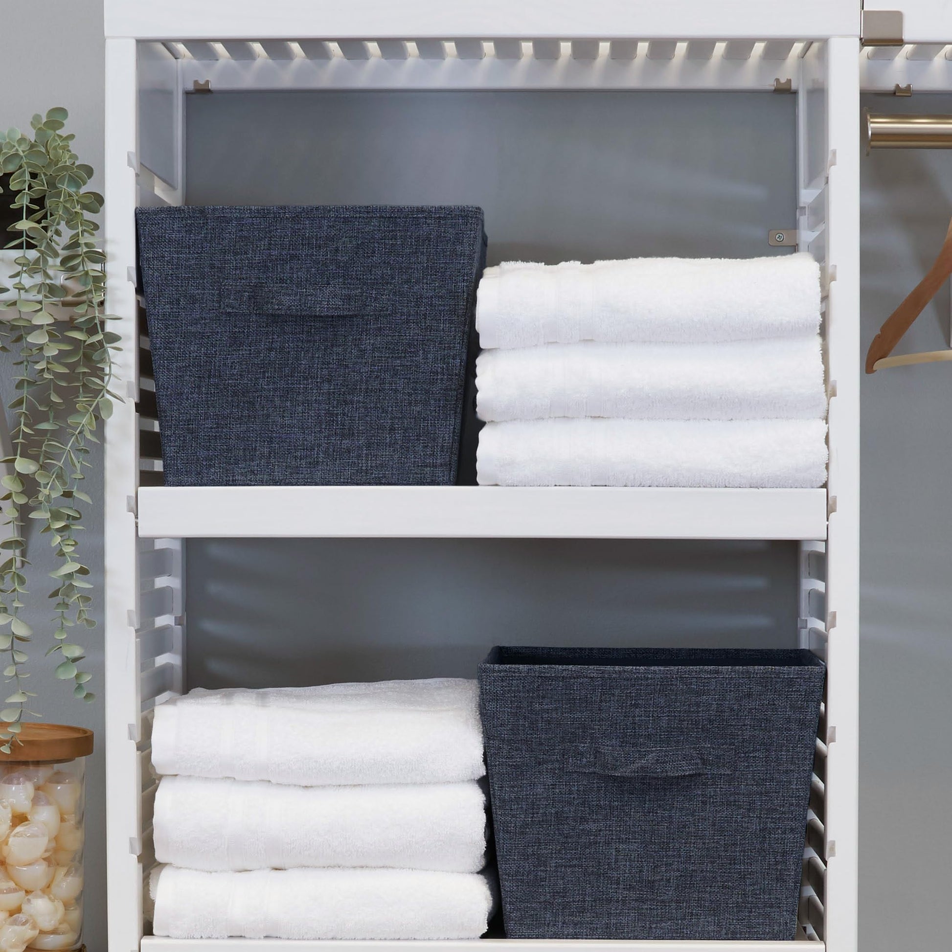 Household Essentials Tapered Fabric Hard-Sided Storage Bins with Cloth Handles, Set of 2, Denim