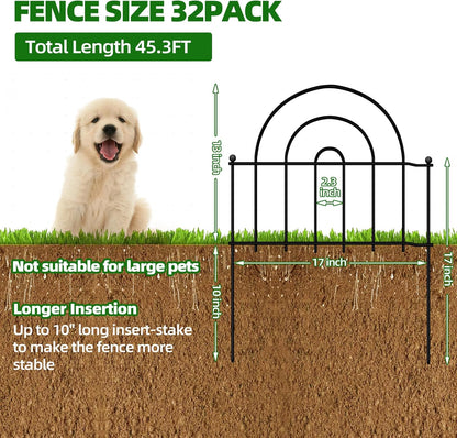 Decorative Garden Fence, 32 Panels No Dig Fence 45.3ft(L) x13in(H) Animal Barrier for Dog Rabbit, Arched Flower Bed Wire Border Rustproof Metal Panel Fencing for Yard Patio Outdoor Decor