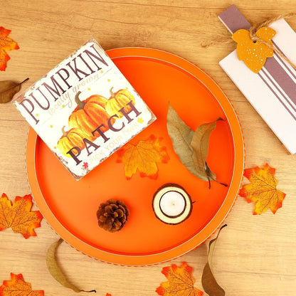 Round Orange Wood Serving Tray with Beads, Wooden Decorative Tray for Entertaining, Decoration, and Gifting,