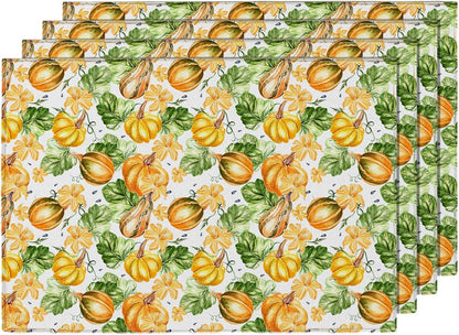 MANSPHIL Orange Pumpkin Placemats Set of 4 for Fall Theme Thanksgiving Decor - Farmhouse Cloth Cotton Faux Linen Table Place Mats for Dining Kitchen Washable - 13x19 Inch