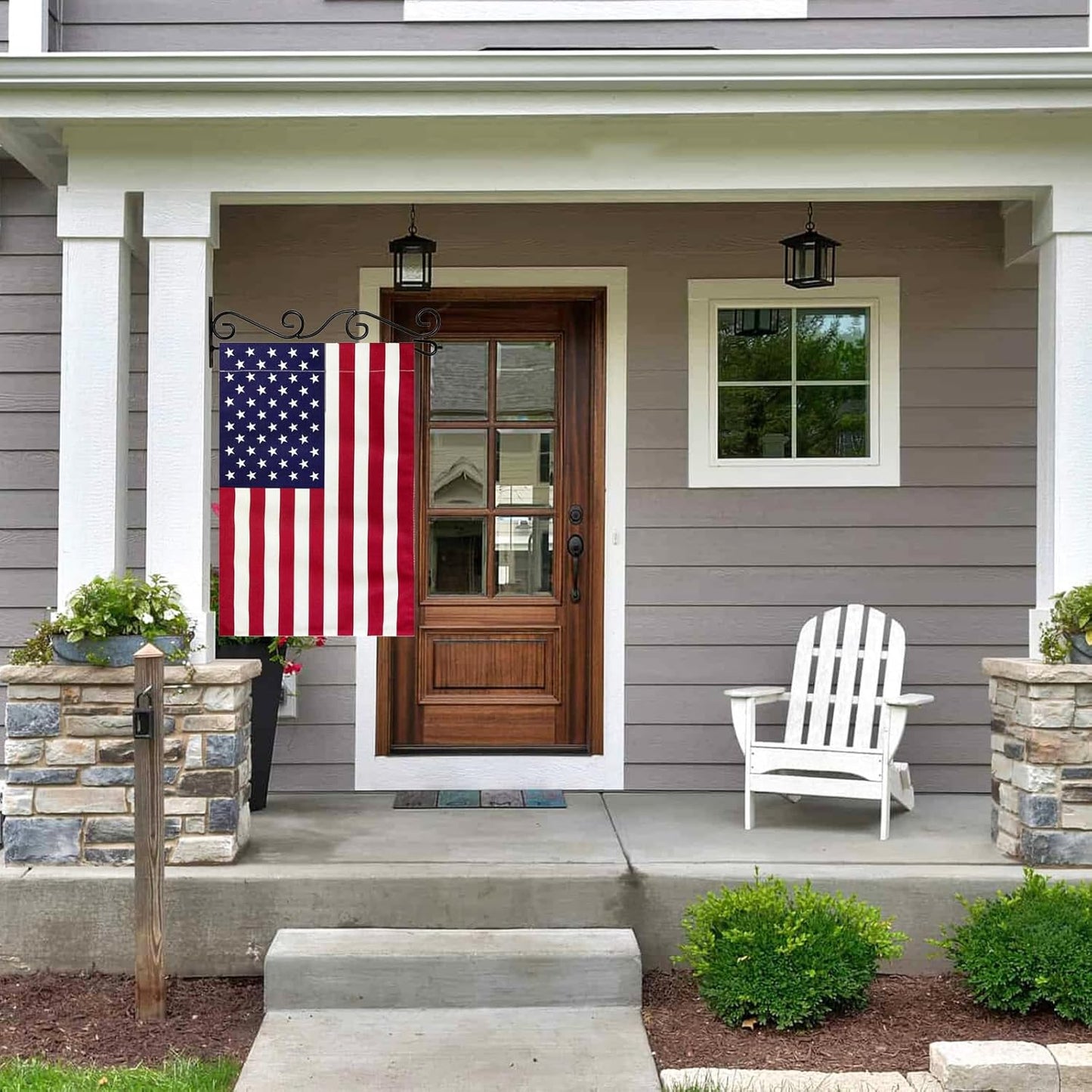 TOPFLAGS American Garden Flag with Wall Garden Flag Hanger Garden Flags Banner Hanger for Wall Outside Yard Small 12x18 Inch