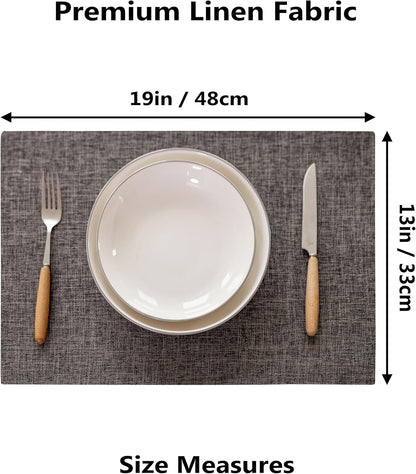 Demetex Placemats Table Mats Set of 6 Heat Resistant Washable Cloth Place Mats for Dining Table Holiday, Dark Grey