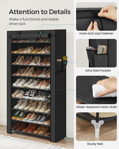 SONGMICS 10-Tier Shoe Rack, Shoe Storage Cabinet with Dustproof Cover, Free-Standing Shoe Storage