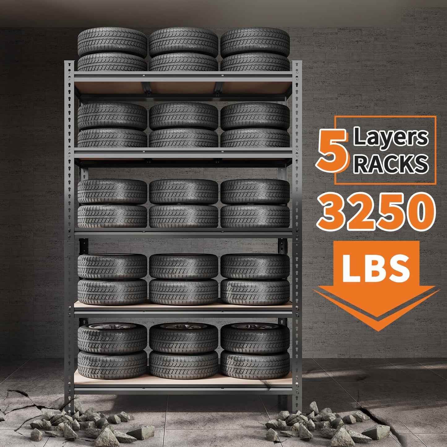 Garvee 5-Tier Storage Shelf 35.5" W Mental Storage Shelving Unit