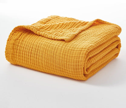 EMME Cotton Twin Blanket 100% Muslin Blanket for Couch Breathable Gauze Blanket All Season Soft and Lightweight Pre-Washed (Mustard Yellow, 60"x80")