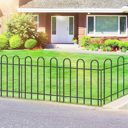 Metal Garden Fence 24 in H x 16 ft L, No dig Garden Border Yard Fencing, Dog Fence Outdoor Temporary Animal Barrier for Flower Bed Lawn and Patio, 8 Panels + 9 Stakes Black