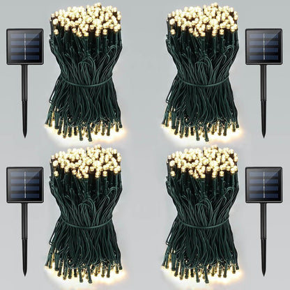4 Pack Total 800 LED Solar Christmas Lights Outdoor, Solar String Lights for Outside with 8 Modes, Waterproof Green Wire Solar Powered Tree Light for Xmas Party Yard Garden Decorations (Warm White)