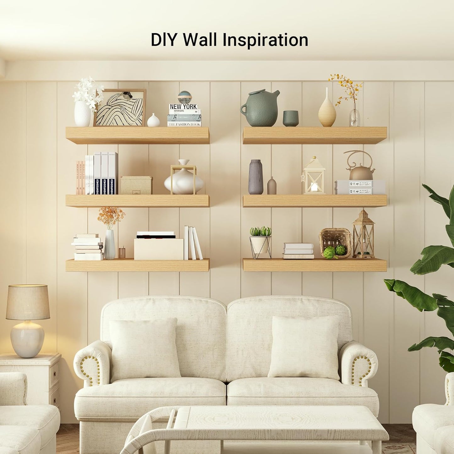 Heimlove 12 Inch Deep Floating Shelves, 72 x 12 inches Long Wall Shelf, Large Extra Display Shelf & Storage Shelf, Rustic Wood Wall Shelves for Fireplace Mantel, Oak - 1Pack