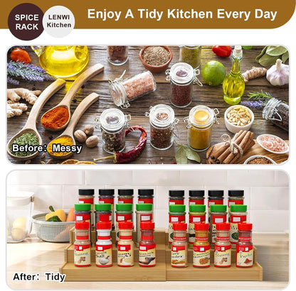 Spice Rack Organizer for Cabinet 2Pack, 3 Tier Expandable Bamboo Spice Storage, Great for Kitchen Cabinet, Cupboard,Pantry and More(Natrual)