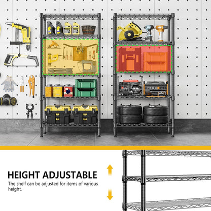 1250 lbs 5 Tier Shelf Metal Storage Shelves Shelving Wire Rack Heavy Duty Closet Organizers for Garage Kitchen Bathroom Laundry Black 13.8" D x 29.5" W x 59.5" H