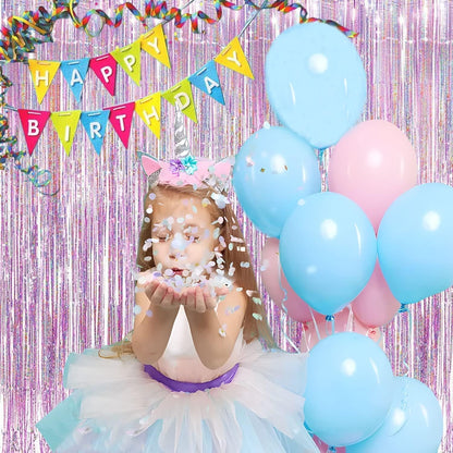 BRAVESHINE Pink Streamers Tinsel Foil Fringe Curtains - 2Pcs 3.2x8.2ft Metallic Photo Booths Backdrop for Girl/Princess/Birthday/Bridal Shower/Engagement/Bachelorette/Boo/Halloween Party Decorations