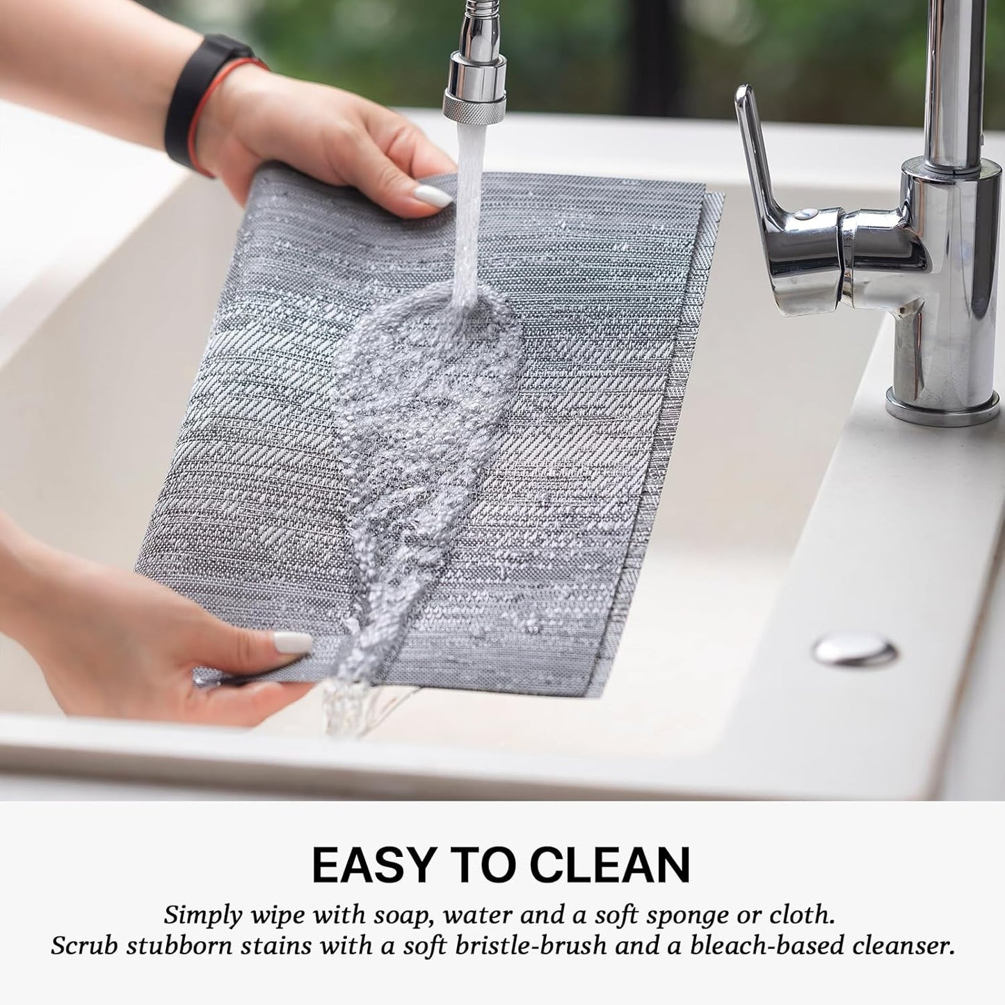 LEXMORE Placemats Set of 8 Vinyl/Plastic Woven Place Mats for Kitchen Table Indoor/Outdoor Washable Placemat Wipeable Dining Table Mats(Ombre Gray)