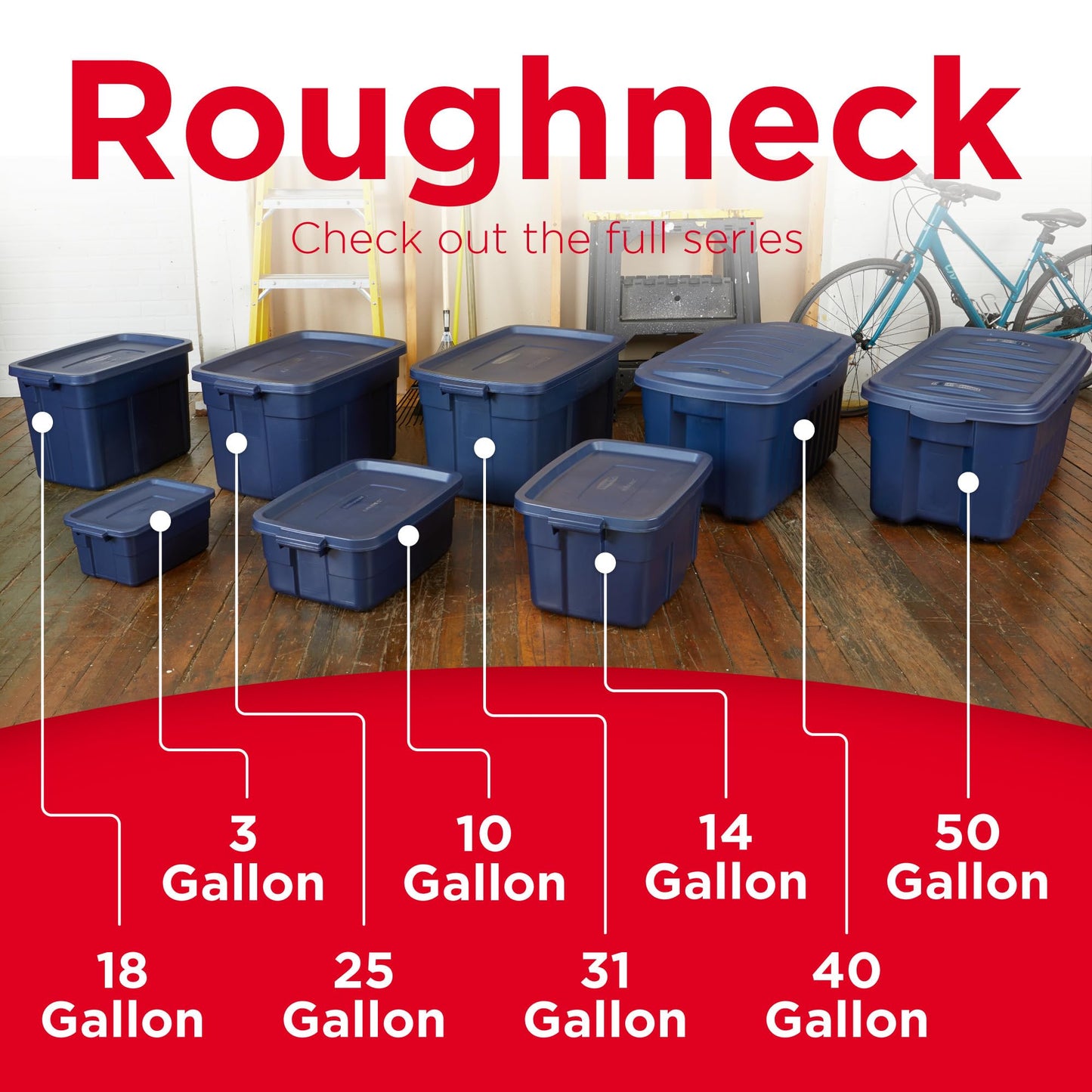 Rubbermaid Roughneck Tote 18 Gal, 6 Pack, Made in USA, Dark Indigo Metallic, Rugged Plastic