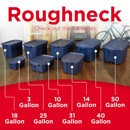 Rubbermaid Roughneck Tote 18 Gal, 6 Pack, Made in USA, Dark Indigo Metallic, Rugged Plastic