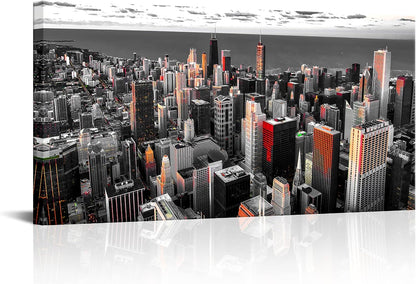 Nachic Wall Black and White Chicago Canvas Print Art Modern Chicago Downtown at Sunset Pictures Painting Modern Cityscape Giclee Artwork for Home Office Living Room Bedroom Decoration 24x48Inches