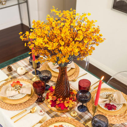 10Pcs Artificial Babys Breath Flowers, Orange Fall Flowers, Fake Silk Flowers for Home DIY Floral Arrangement Table Centerpiece Fall Thanksgiving Autumn Decoration