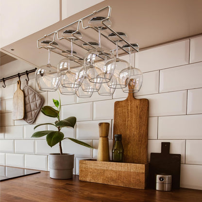 DecoBros Under Cabinet Wine Glass Stemware Rack Holder, Chrome