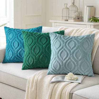 decorUhome Fall Throw Pillow Covers 20x20 Inch Set of 2, Soft Plush Decorative Faux Fur Turquoise Solid Couch Pillow Covers, Accent Farmhouse Neutral Square Euro Pillow Cases for Sofa Bed Living Room