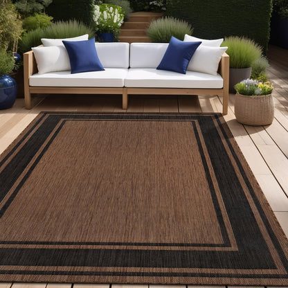 Beverly Rug Large Outdoor Rug 10x14 Modern Bordered Area Rugs for Indoor and Outdoor Patio Deck Porch Garden Waterproof Weather Sun Resistant Washable Outside Carpet (10 x 14 Gold)