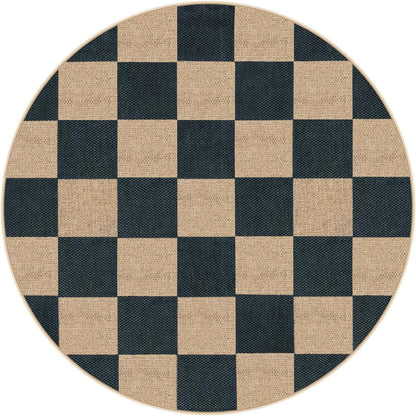 Lahome Checkered Easy Jute Rugs for Entryway, 3 ft Round Rug Small Indoor Outdoor Circle Carpet, Farmhouse Neutral Non Slip Non Shedding Black Carpet for Kitchen Front Porch Foyer