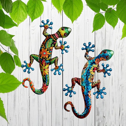 Metal Gecko Wall Art Outdoor Fence Decor Lizards Wall Decoration 2 Pack Suitable for Hanging in Yard Livingroom Wall