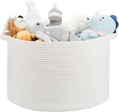 Ravinte Large Storage - 22"x 22"x 14" Blanket Basket for Living Room, Baby Toy Storage, Cotton Rope Woven Laundry Basket (White)