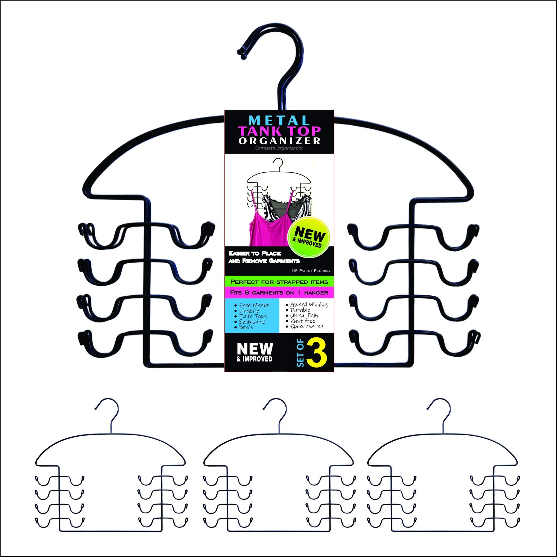 Organizer Hangers for Tank Tops, Bras & Camis by Dr. Organizer – USA Patented Steel 3-Piece Set