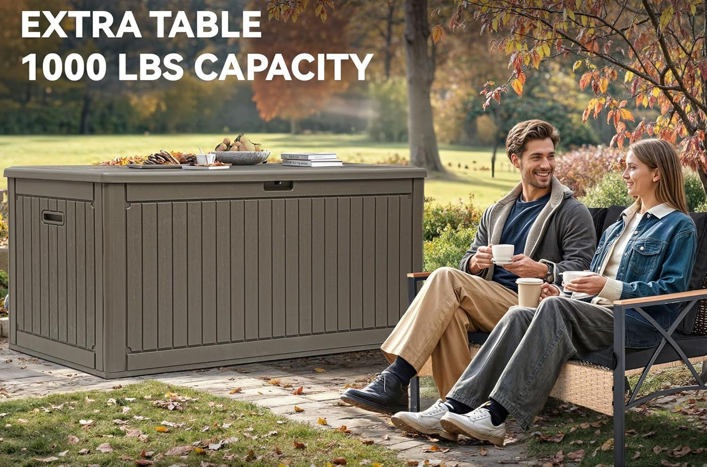 YITAHOME 260 Gallon Double-Wall Deck Box with Divider & Side Handles, Outdoor Large Storage for Patio Furniture Cushions, Garden Pool Accessories, Water Resistant & Lockable