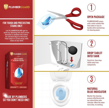 Toilet Tablets 4 Pack | Bleach & Chlorine Free, Dual-action Whitening with 1% Hydrogen Peroxide | Plumbers' Choice | Automatic Toilet Bowl Cleaner Tablets | Long-lasting Cleaning Supplies