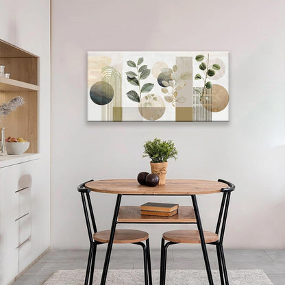 TAIJXAGSG Green Boho Wall Art Minimalist Canvas Wall Art Decor Geometric Line Leaf Beige Green Wall Art Canvas Artwork Print Paintings Abstract Art Botanical Boho Room Office Home Wall Decor 20"X 40"