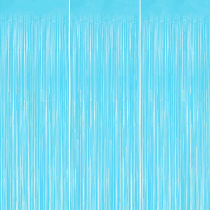 3 Pack Foil Fringe Backdrop - Pastel Blue Shiny Tinsel Curtains for Party Decoration/Photo Booth Props - 3.3x8.2 FT Metallic Foil Backdrop for Birthday, Wedding, Graduation, Christmas.