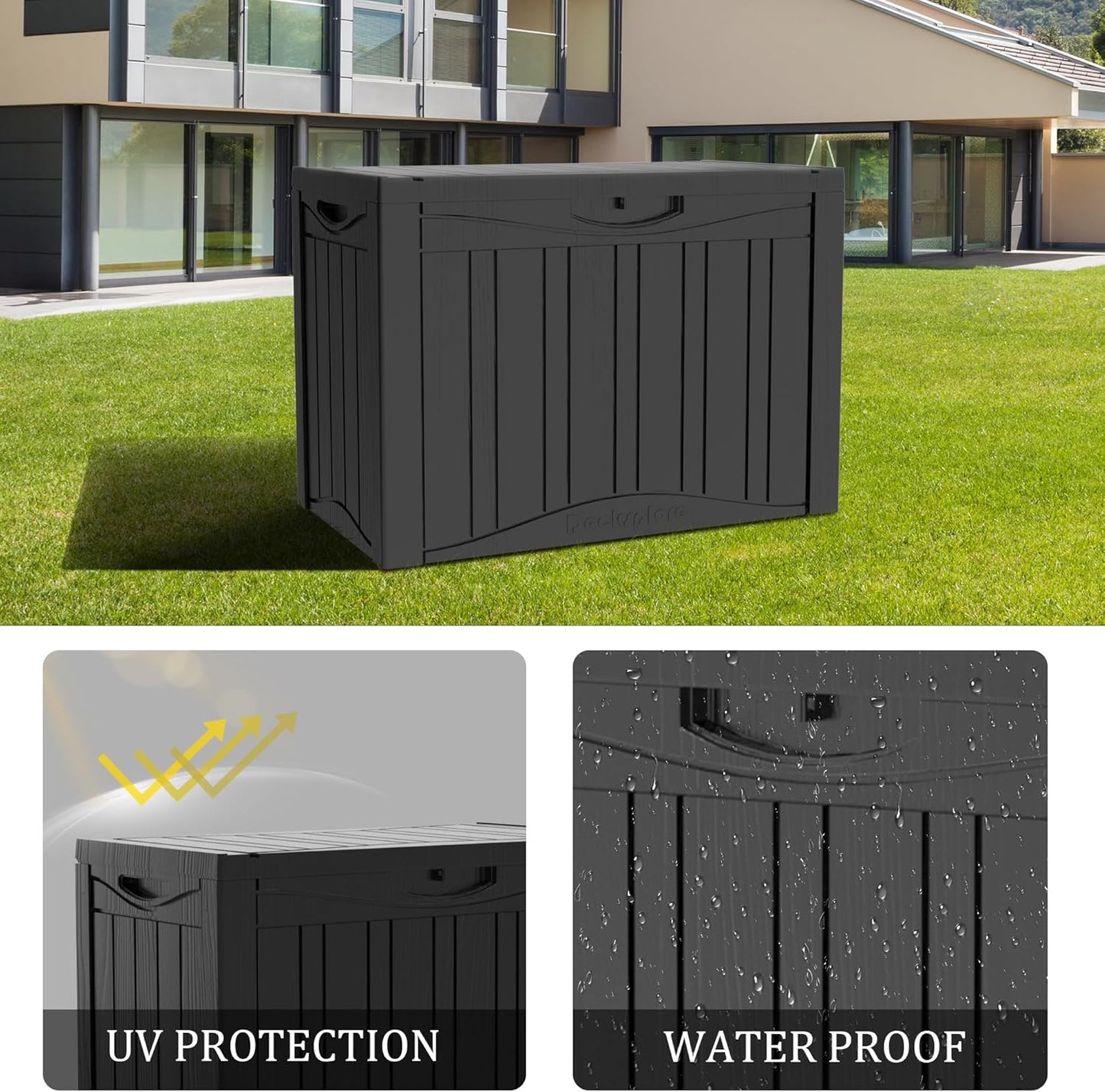 45 Gallon Double-Wall Resin Deck Box - Lockable Waterproof Outdoor Storage Box, 515lbs Capacity & Doubles as Seating for Patio Furniture - Garden Tools, Pool Accessories (Black)