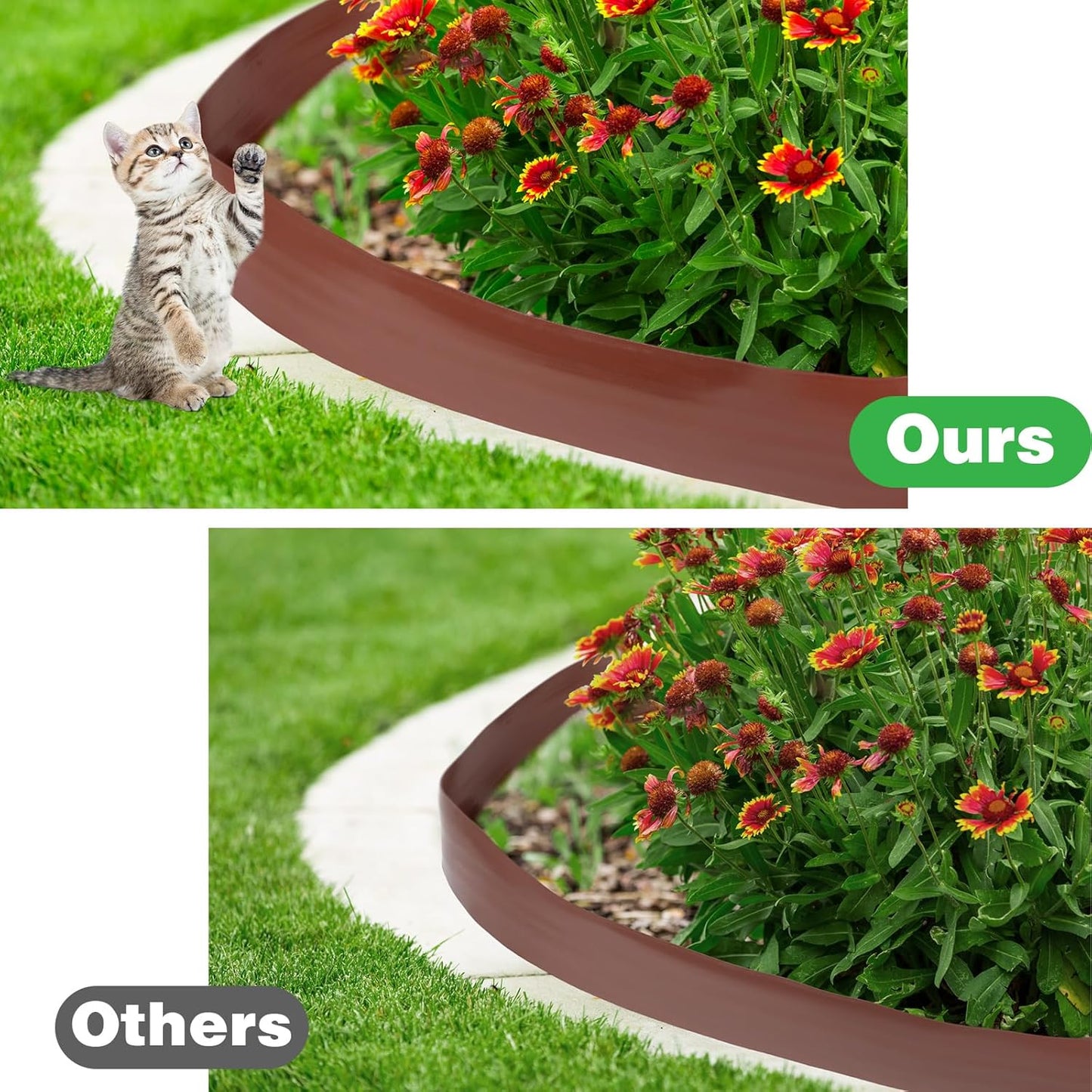 6 Inch Tall 33 ft Length Landscape Plastic Edging Kit with Hammer Spikes Plastic Garden Flower Bed Edging Landscape Border for Gardens Border Grass Yard Lawn (Brown)