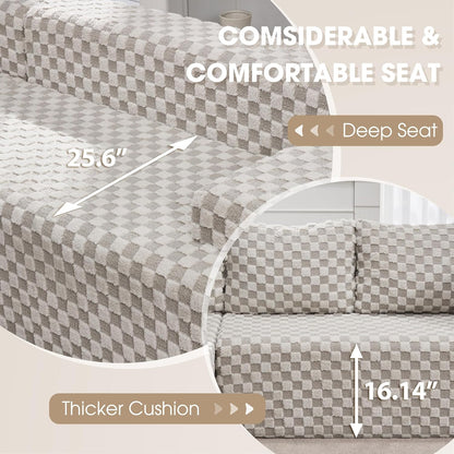 Hobestluk 96“ Modular Sectional Sofa Couches L-Shape Couch 3 Seat Modular Sofa Sectional Couches for Living Room, Cloud Couch with Oversized Chaise (Greygreen, Checked (Right Facing Chaise))