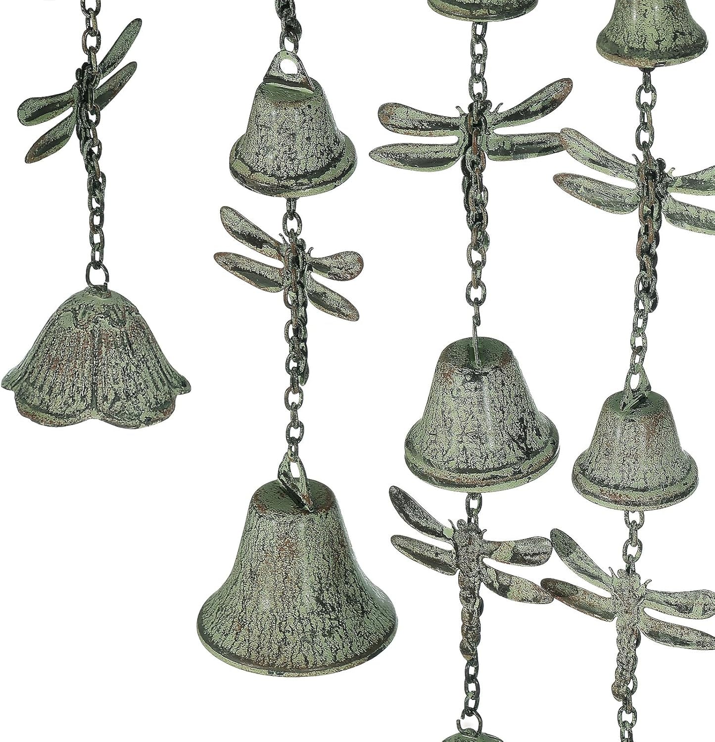Dragonfly Wind Chimes for Outside, Large Strung Verdigris Windchimes with Wrought Iron Bell for Garden, Patio, Porch Outdoor Decor, Memorial Sympathy