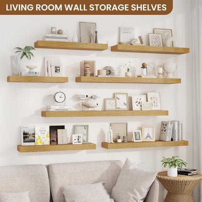 fuqing Floating Shelves for Wall, Bathroom Shelf Wall Mounted for Storage, Shelves with Invisible Bracket for Bedroom, Kitchen, Living Room, Farmhouse Small Book Shelf, 48 Inch Set of 2, Oak