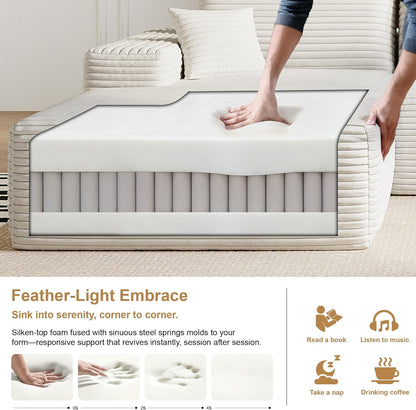 108" Sectional Couches for Living Room Modern Modular Sofa with L-Shape Couchs Upholstered Boneless Couch Deep Seat Sectional Couch with Chaise (White, Left Facing Chaise+2Seaters+1Ottoman)