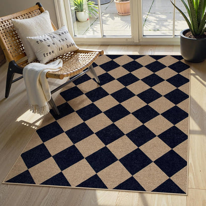 Lahome Checkered Easy Jute Entry Rug, 3x5 Black Outdoor Patio Rug for Living Room Farmhouse Neutral Carpet, Washable Non Slip Indoor Door Mat Diamond Carpet for Front Door Deck Camping