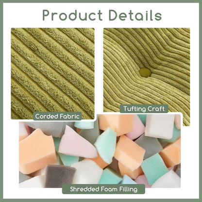 HIGOGOGO Square Stuffed Pouf Ottoman, Corduroy Poufs with Foam Chunk Filling, Furry and Fluffy Pouf Foot Stool Storage Ottoman, 25.6 X 25.6 Floor Poufs Foot Rest for Living Room, Green